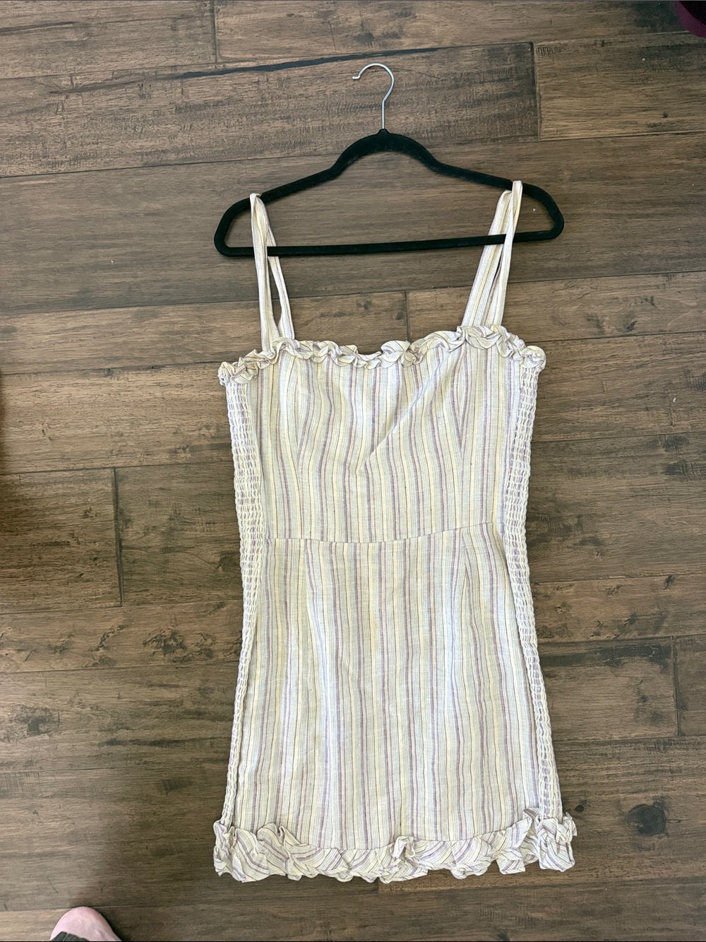 Reformation Cream Mini Dress with Pastel Stripe Detail